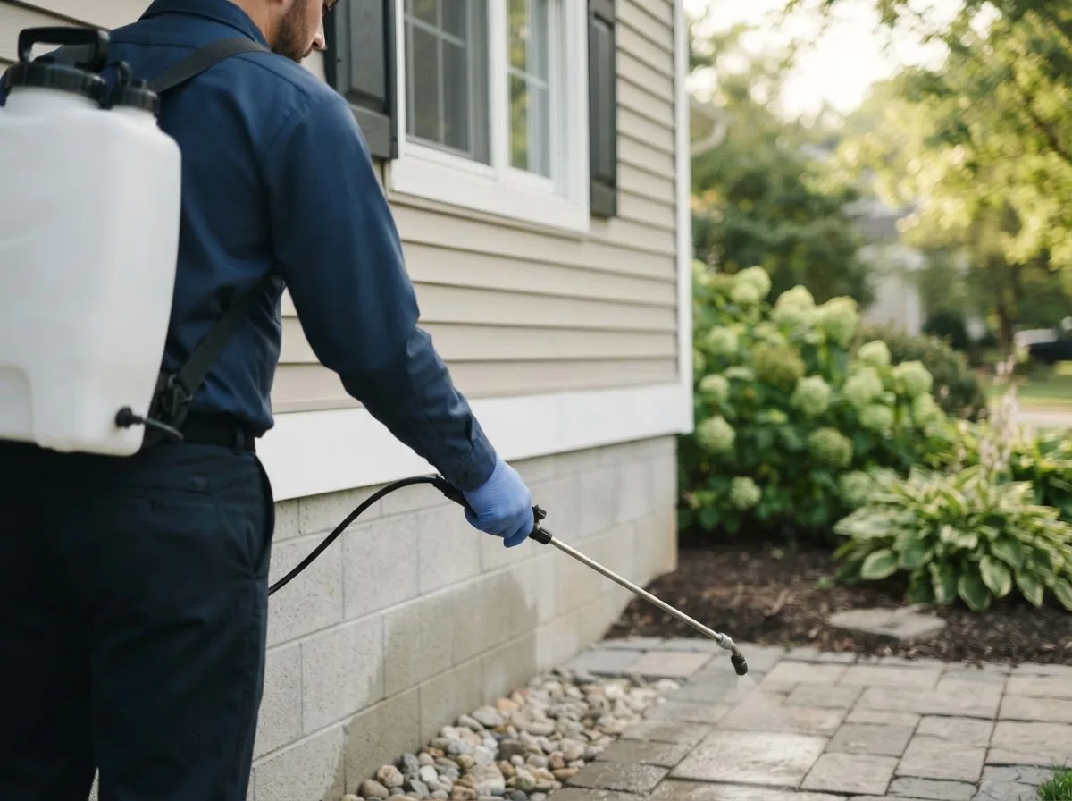 Pest control technician inspecting a home in Weston, OH